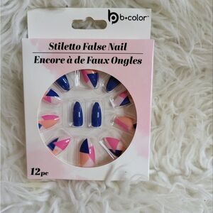 B Color Stiletto Geometric Design Artificial Nails